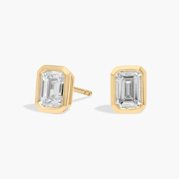 Bezel Set Emerald Cut  Earrings
