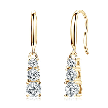 Three Stone Diamond Hook Earrings